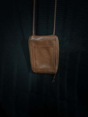 Small Brown Pebble Grain Leather Crossbody Phone Pouch Wallet